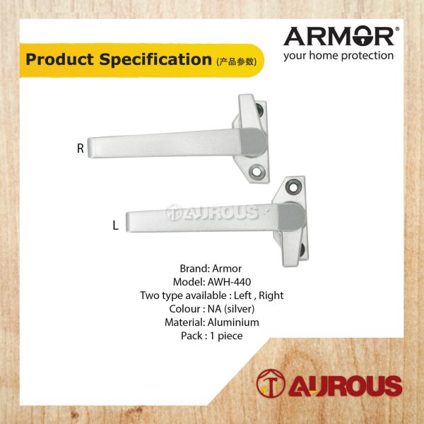 ARMOR ALUMINIUM CASEMENT WINDOW HANDLE AWH-440/NA (LEFT / RIGHT) - Image 5