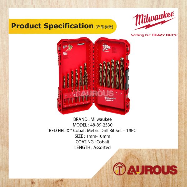 MILWAUKEE SHOCKWAVE RED HELIX COBALT METRIC DRILL BIT SET (19PCS) 48-89-2530 - Image 5