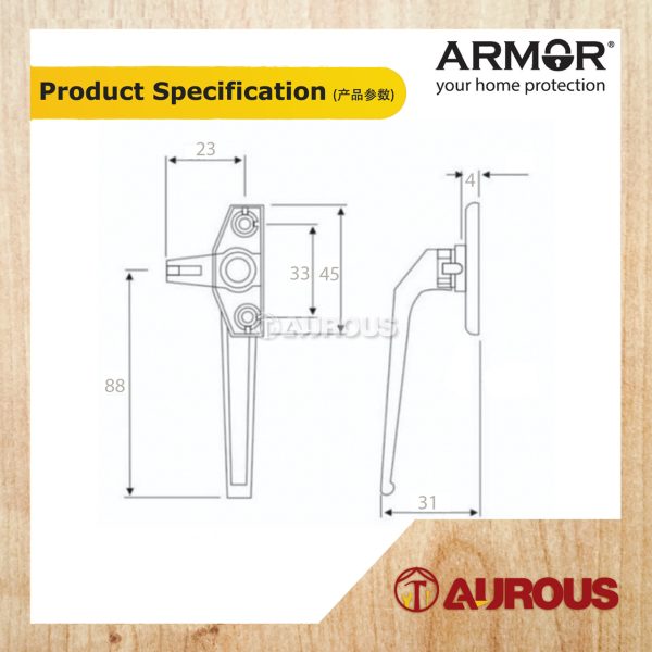 ARMOR ALUMINIUM CASEMENT WINDOW HANDLE AWH-440/NA (LEFT / RIGHT) - Image 6