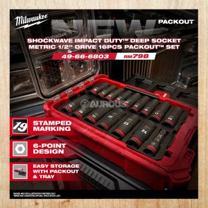MILWAUKEE SHOCKWAVE IMPACT DUTY DEEP SOCKET METRIC 1/2'' DRIVE 16PCS PACKOUT SET (49-66-6803)