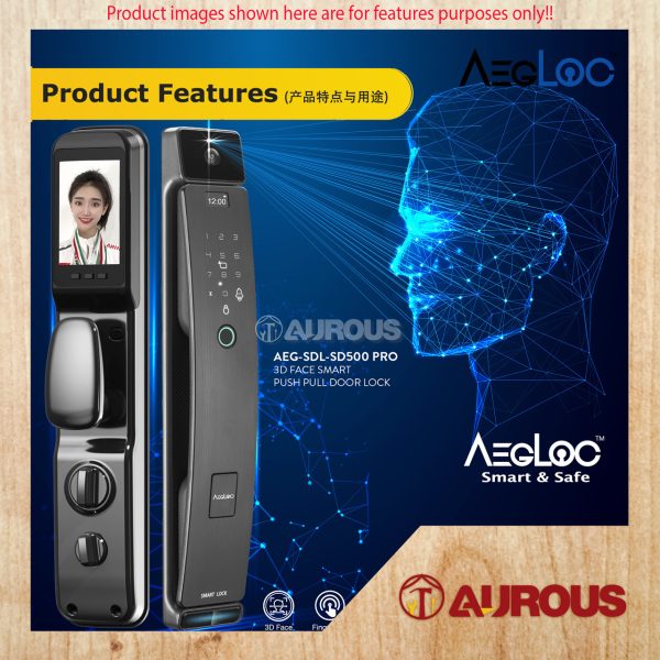 ARMOR AEGLOC 3D FACE SMART PUSH PULL DIGITAL SECURITY DOOR LOCK AEG-SDL-SD500P PRO/GREY - Image 4