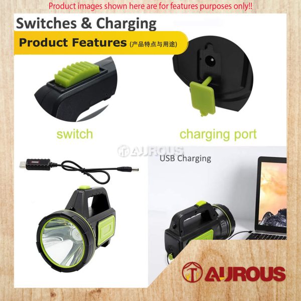 LED OUTDOOR PVC LATERN DC RECHARGEABLE COB TORCH LIGHT STRONG SEARCHLIGHT STANDLIGHT 882B (GREEN BLACK) - Image 6