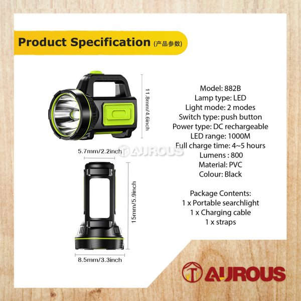 LED OUTDOOR PVC LATERN DC RECHARGEABLE COB TORCH LIGHT STRONG SEARCHLIGHT STANDLIGHT 882B (GREEN BLACK) - Image 5