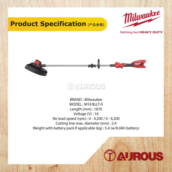 MILWAUKEE M18 GEN 2 BRUSHLESS LINE TRIMMER M18 BLLT-0 (BARE TOOL) - Image 7