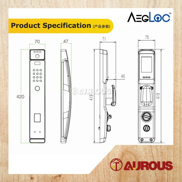 ARMOR AEGLOC 3D FACE SMART PUSH PULL DIGITAL SECURITY DOOR LOCK AEG-SDL-SD500P PRO/GREY - Image 3