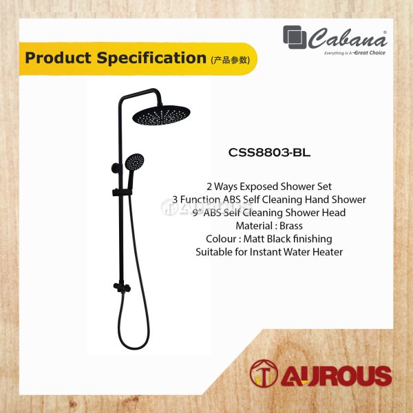 CABANA BRASS 2 WAY MATT BLACK FINISHED EXPOSED SHOWER SET (CSS8803-BL) - Image 3