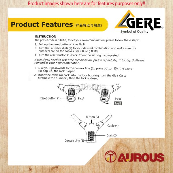 GERE BICYCLE CABLE COMBINATION VEHICLE LOCK CL32-20815 - Image 5