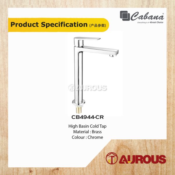 CABANA BATHROOM TOILET BRASS HIGH BASIN COLD TAP WATER TAP BASIN FAUCET (CB4944-CR) - Image 2