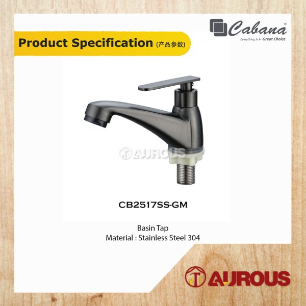 CABANA BATHROOM TOILET STAINLESS STEEL 304 BASIN TAP WATER TAP FAUCET (CB2517SS-GM) - Image 2