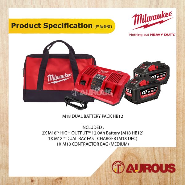 MILWAUKEE M18™ HIGH OUTPUT™ 12.0Ah REDLITHIUM™-ION DUAL BATTERY PACK HB12 - Image 5