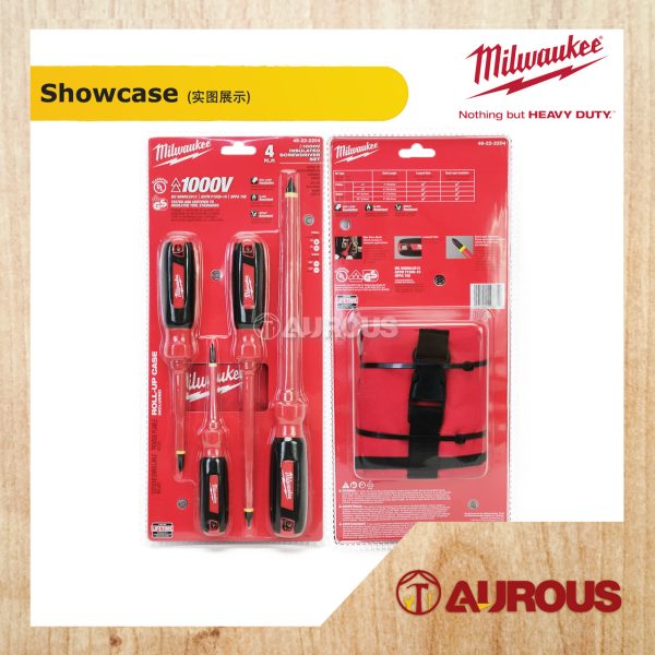 MILWAUKEE VDE 1000V INSULATED SCREWDRIVER SET WITH CAPACITY ROLL TOOL POUCH 48-22-2204 (4PCS/SET) - Image 4