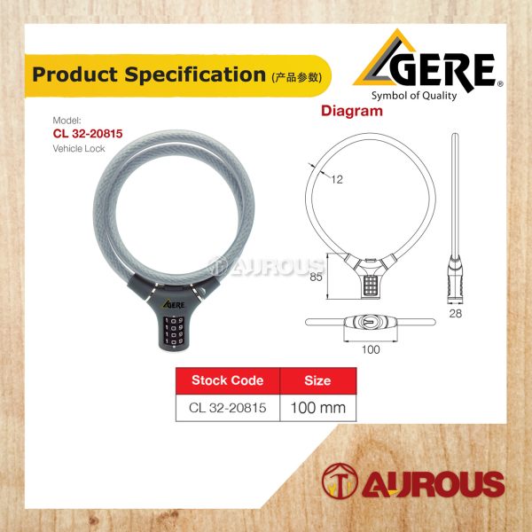 GERE BICYCLE CABLE COMBINATION VEHICLE LOCK CL32-20815 - Image 4