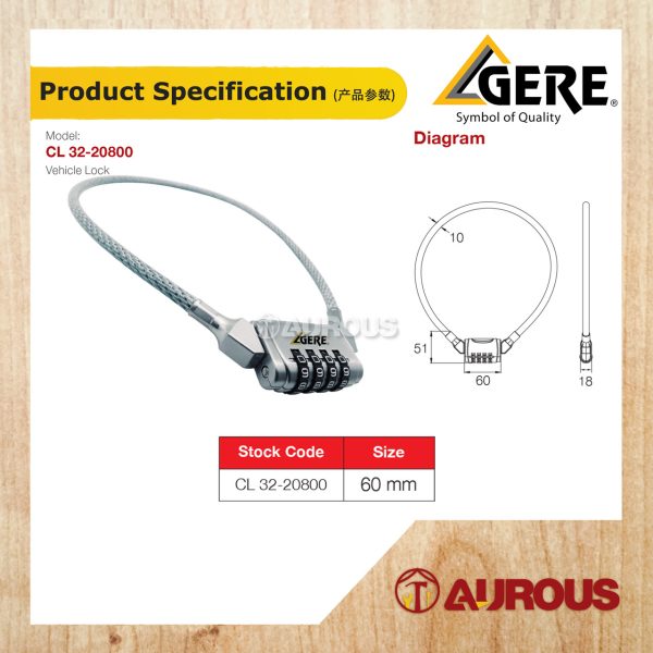 GERE BICYCLE CABLE COMBINATION VEHICLE LOCK CL32-20800 - Image 4
