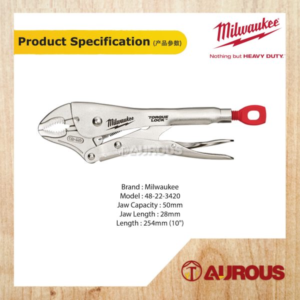 MILWAUKEE TORQUE LOCK CURVED JAW LOCKING PLIER 10''/254MM 48-22-3420 - Image 4