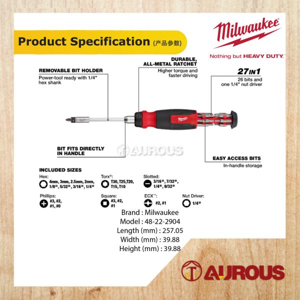 MILWAUKEE 27 IN 1 RACHETING MULTI-BIT SCREWDRIVER (48-22-2904) - Image 5