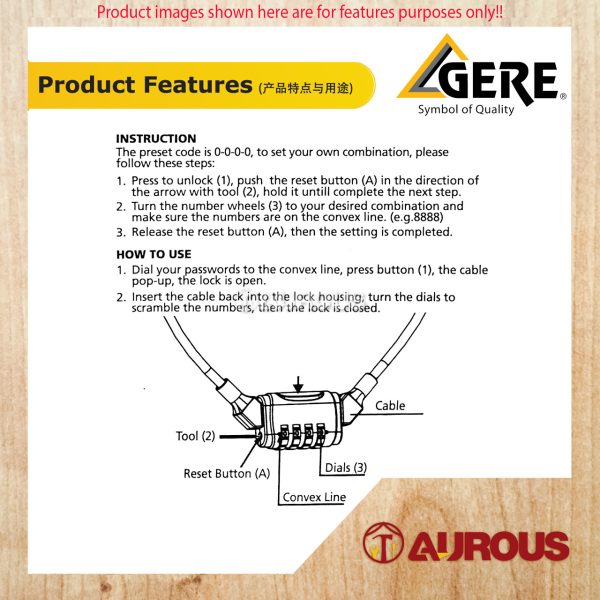 GERE BICYCLE CABLE COMBINATION VEHICLE LOCK CL32-20800 - Image 5