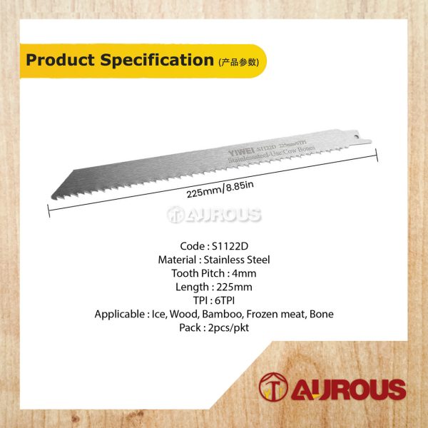 YIWEI STAINLESS STEEL SABRE HACKZALL SAWZALL BLADES BONE SAWING BIM 225MM X 6TPI S1122D (2PCS/PKT) - Image 5