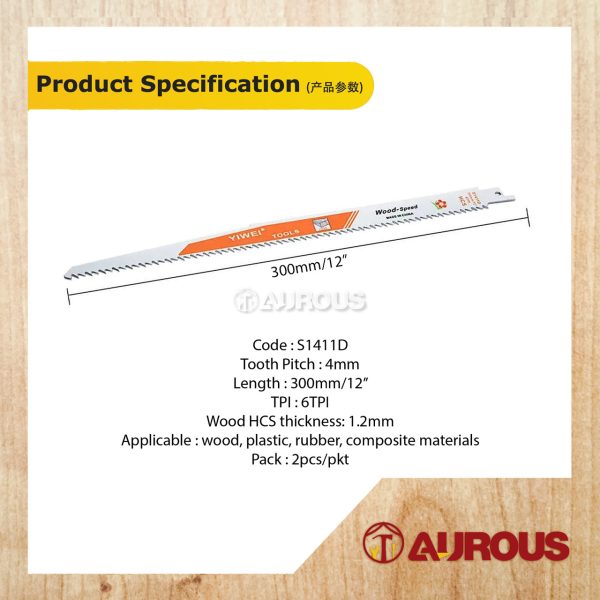 YIWEI SABRE HACKZALL SAWZALL BLADES SAW BLADE MULTIPURPOSE BIM 300MM X 6TPI S1411D (2PCS/PKT) - Image 4
