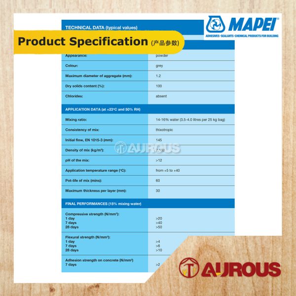 MAPEI MAPEGROUT PATCH 218 CEMENT SIMEN TAMPAL LUBANG 1KG/5KG [GREY] - Image 6