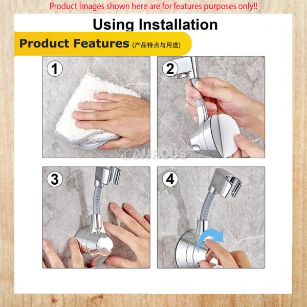 ABS CHROME SELF ADHESIVE UNIVERSAL 360 DEGREE ADJUSTABLWE BIDET SHOWER HEAD BRACKET HOLDER - Image 8