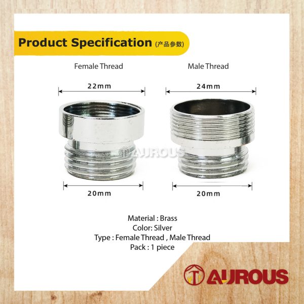 1 PIECE-BRASS FAUCET ADAPTER WASHING MACHINE GARDEN TAP NOZZLE CONNECTOR (MALE/FEMALE THREAD) - Image 4