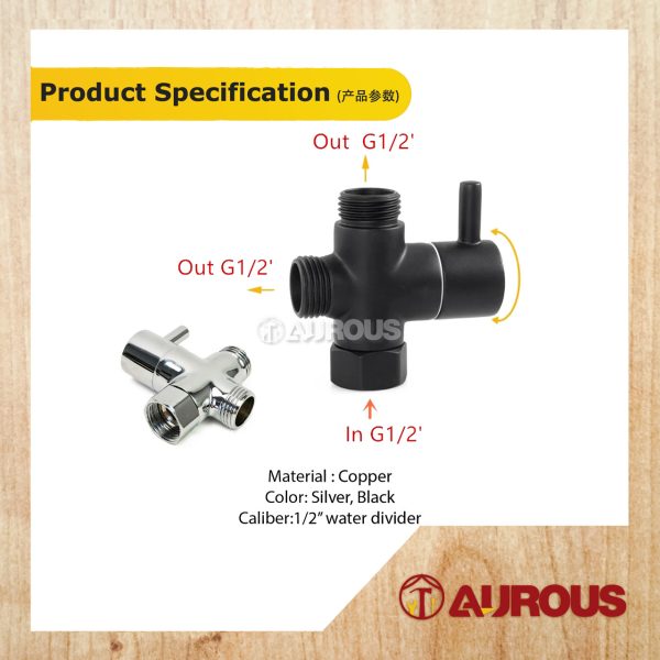 1/2'' COPPER SHOWER 3 WAY DIVERTER VALVE HALF TURN OPERATION (MATT BLACK / CHROME) - Image 5
