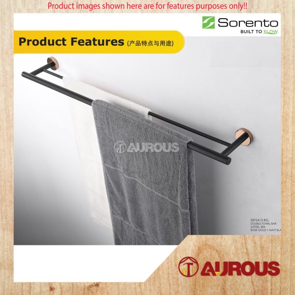 SORENTO BATHROOM WALL MOUNTED STAINLESS STEEL 304 DOUBLE TOWEL BAR 80CM (SRT2413-FRG) - Image 3