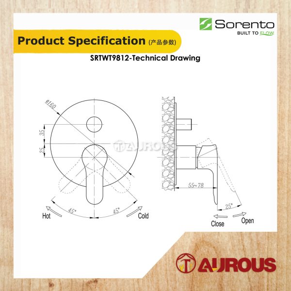 SORENTO BATHROOM CONCEALED BATH & SHOWER MIXER TAP WITH DIVERTER HOT & COLD SHOWER TAP (SRTWT9812) - Image 3