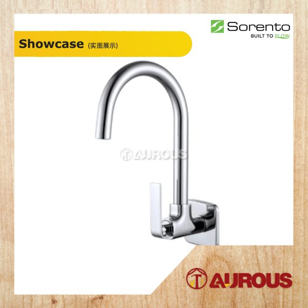 SORENTO BRASS WALL MOUNTED C/W Ø24MM SPOUT KITCHEN SINK WATER TAP (SRTWT5607) - Image 2
