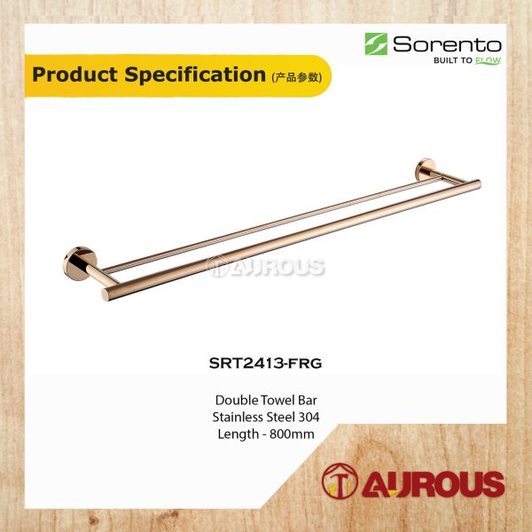 SORENTO BATHROOM WALL MOUNTED STAINLESS STEEL 304 DOUBLE TOWEL BAR 80CM (SRT2413-FRG) - Image 2
