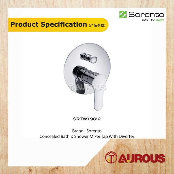 SORENTO BATHROOM CONCEALED BATH & SHOWER MIXER TAP WITH DIVERTER HOT & COLD SHOWER TAP (SRTWT9812) - Image 2