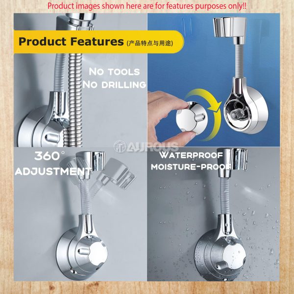 ABS CHROME SELF ADHESIVE UNIVERSAL 360 DEGREE ADJUSTABLWE BIDET SHOWER HEAD BRACKET HOLDER - Image 6