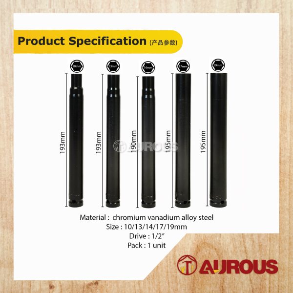 EXTRA LONG 1/2" DRIVE 6PT SPANNAR SOCKET WRENCH EXTENDED DEEP IMPACT SOCKET (10/13/14/17/19MM) - Image 4