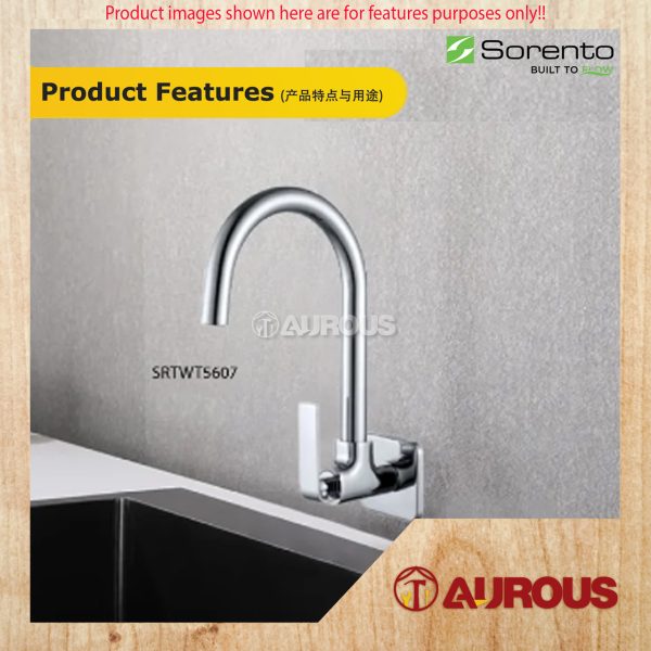 SORENTO BRASS WALL MOUNTED C/W Ø24MM SPOUT KITCHEN SINK WATER TAP (SRTWT5607) - Image 5