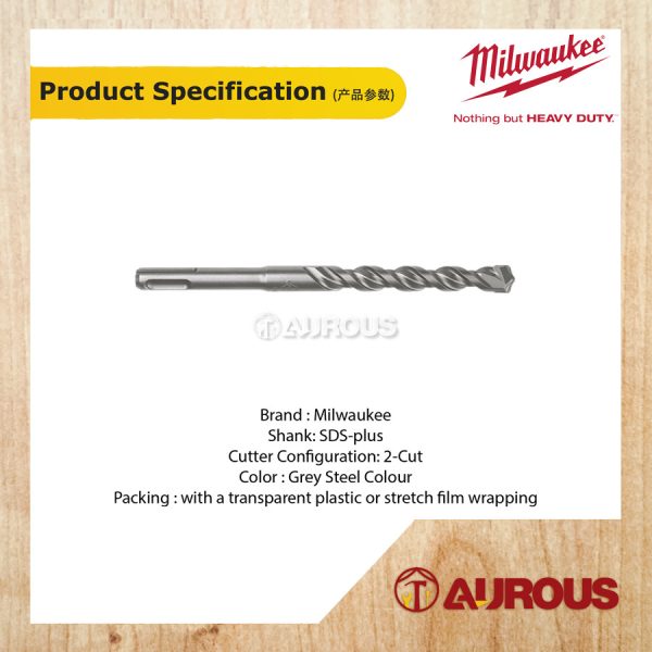 MILWAUKEE 2 CUTTER SDS PLUS MS2 CONCRETE DRILL BIT - Image 3