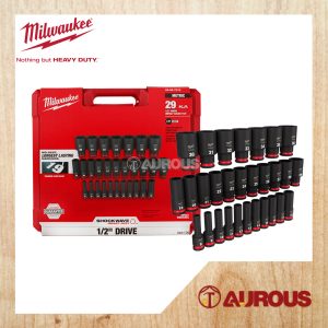 MILWAUKEE 29 PCS SHOCKWAVE IMPACT DUTY 1/2'' DRIVE METRIC DEEP SOCKET SET 8MM-36MM (49-66-7015)