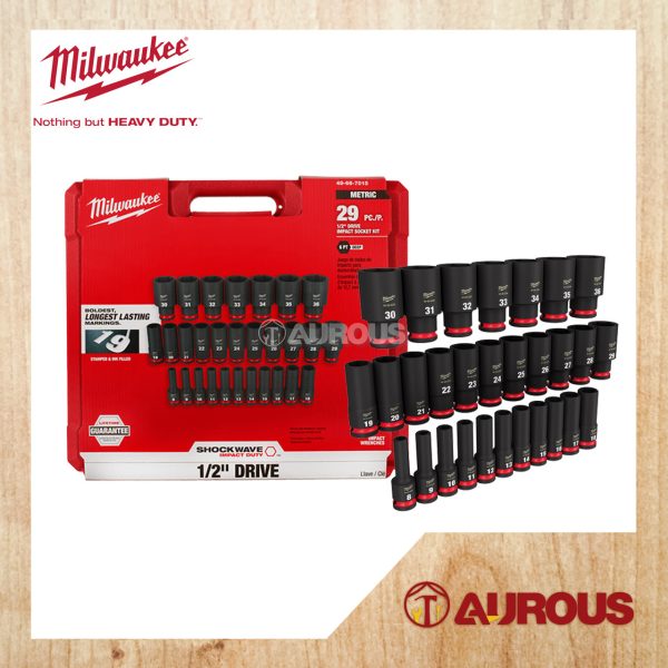 MILWAUKEE 29 PCS SHOCKWAVE IMPACT DUTY 1/2'' DRIVE METRIC DEEP SOCKET SET 8MM-36MM (49-66-7015)