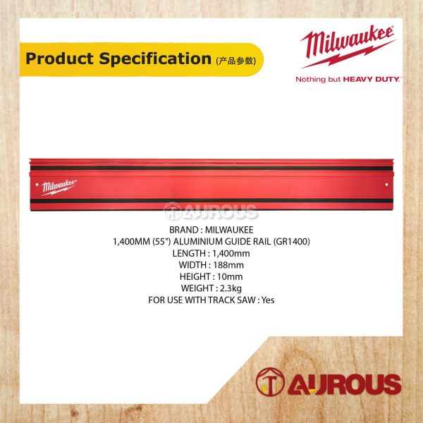 MILWAUKEE 1,400MM (55") ALUMINIUM GUIDE RAIL 1.4M GR 1400 EMEA (FOR M18 FPS55) - Image 4