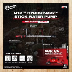 MILWAUKEE M12 HYDROPASS STICK WATER PUMP M12 BSWP-0 (BARE TOOL)
