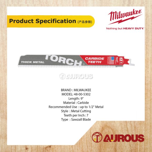 MILWAUKEE CARBIDE TEETH METAL SAWZALL 9'' 7 TPI 48-00-5302 (3PCS/PACK) - Image 3