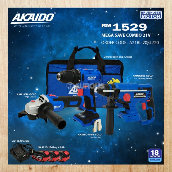 AKAIDO MEGA SAVE COMBO 21V A21BL-20BL720 (AK21BL-10MM-B , AKM100BL-B , AKMD20BL-B)
