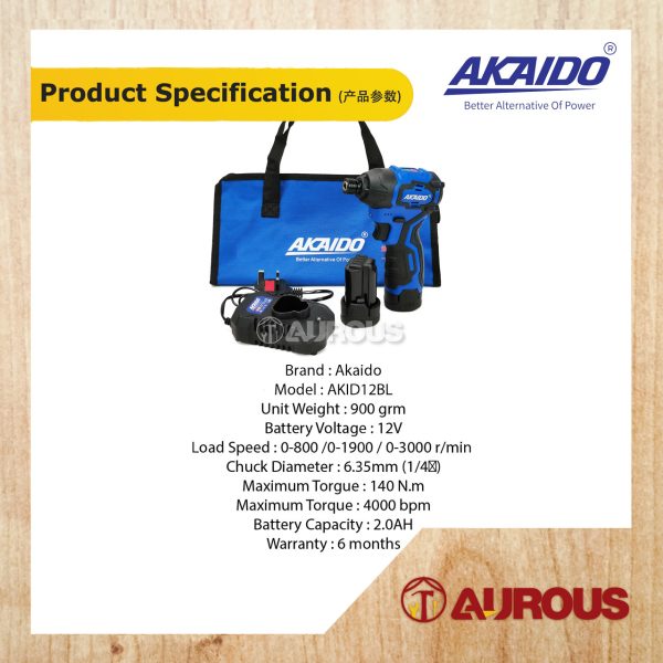 AKAIDO 12V BRUSHLESS CORDLESS IMPACT DRILL/DRIVER AKID12BL - Image 6