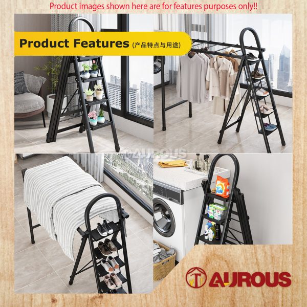 MULTIFUNCTIONAL INDOOR HOUSEHOLD FOLDABLE PLATFORM LADDER WITH DRYING RACK (4 STEPS/5 STEPS) - Image 8