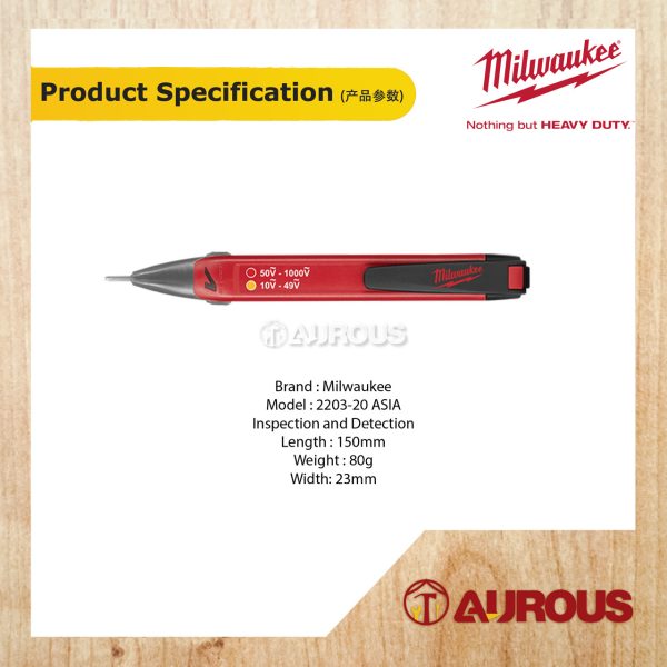 MILWAUKEE 10-1000V DUAL RANGE VOLTAGE DETECTOR TEST PEN (2203-20 ASIA) - Image 4