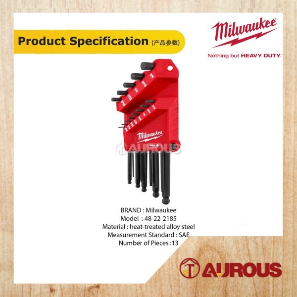 MILWAUKEE 13 KEY BALL END L-KEY HEX KEY SET 48-22-2185 SAE SIZE 050-3/8 - Image 6