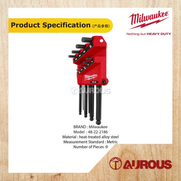 MILWAUKEE 9 KEY L-STYLE BALL END HEX KEY SET 48-22-2186 METRIC SIZE 1.5 -10MM - Image 6