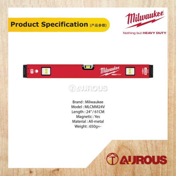 MILWAUKEE 24''/61CM REDSTICK MAGNETIC COMPACT DURABILITY BOX LEVEL MLCMM24V - Image 4