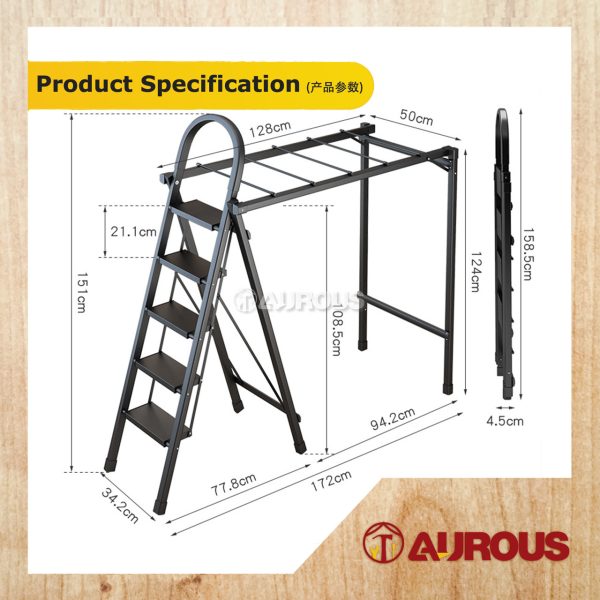 MULTIFUNCTIONAL INDOOR HOUSEHOLD FOLDABLE PLATFORM LADDER WITH DRYING RACK (4 STEPS/5 STEPS) - Image 10