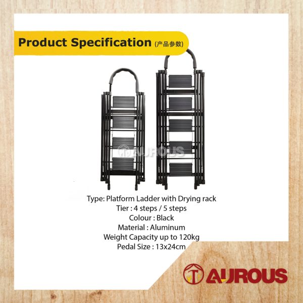 MULTIFUNCTIONAL INDOOR HOUSEHOLD FOLDABLE PLATFORM LADDER WITH DRYING RACK (4 STEPS/5 STEPS) - Image 7