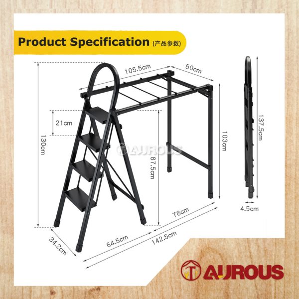 MULTIFUNCTIONAL INDOOR HOUSEHOLD FOLDABLE PLATFORM LADDER WITH DRYING RACK (4 STEPS/5 STEPS) - Image 9